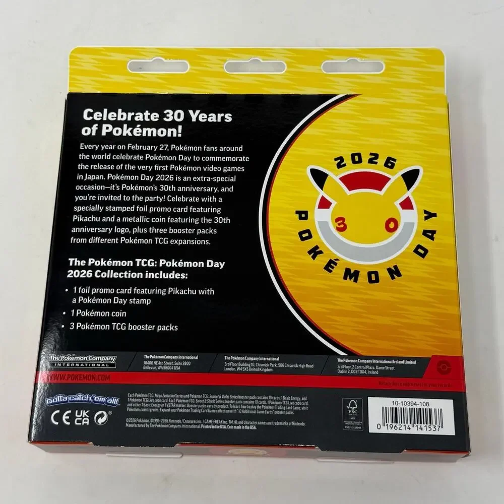 Pokemon TCG Pokemon Day 2026 Collection Box Pikachu Promo Coin 3 Booster Packs